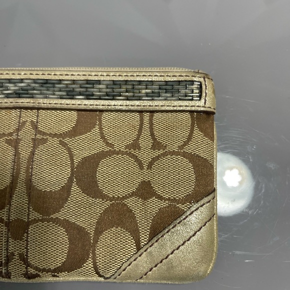 Coach Tan and Gold Signature Wristlet with Embellishments - Picture 2 of 10